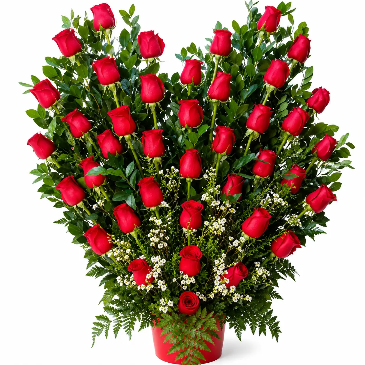 arreglo floral con rosas rojas en base de cerámica roja para regalo con entrega en Lima